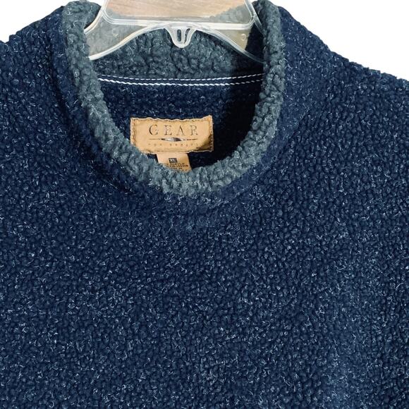 Y2K Gear For Sports Sherpa Fleece Sweater XL Navy Marled Gray Trim Pullover - Picture 2 of 7